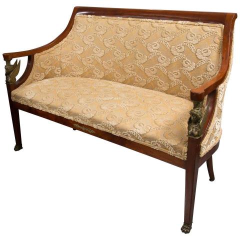 Empire Mahogany Settee with Gilt Metal Decoration