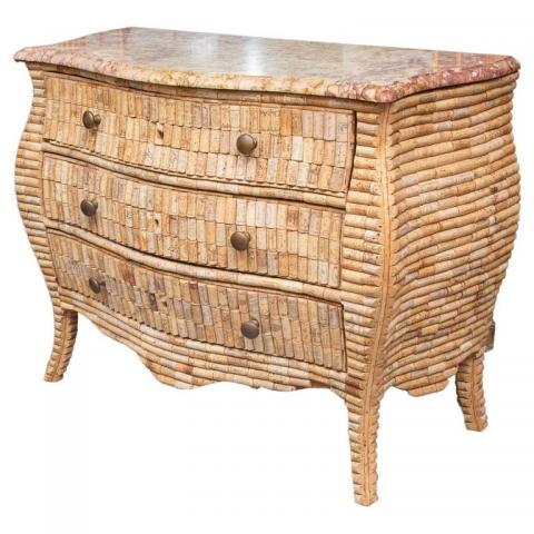 French_Louis_XV_Style_Wine_Cork-Veneered_Marble_Top_Commode