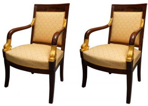 Pair of Mahogany and Parcel Gilt French Empire Style Armchairs